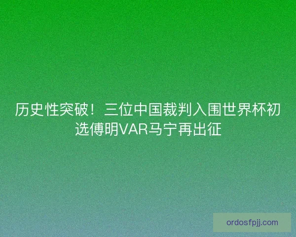 历史性突破！三位中国裁判入围世界杯初选傅明VAR马宁再出征