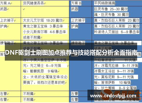 DNF驱剑士刷图加点推荐与技能搭配分析全面指南